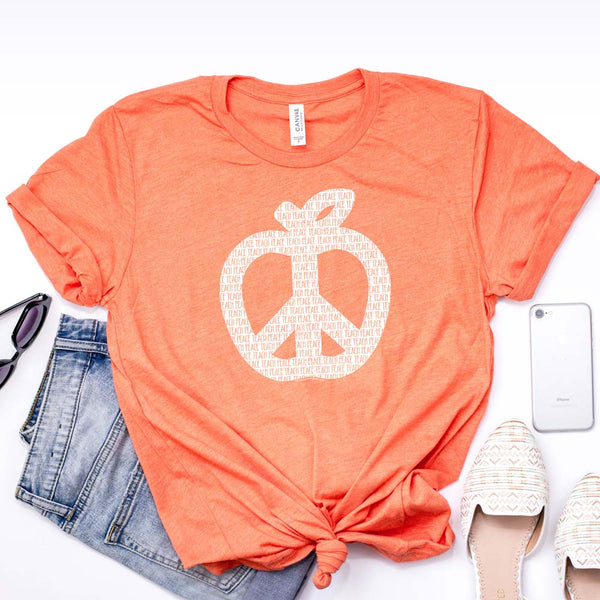 Teach Peace T Shirt Heather Orange