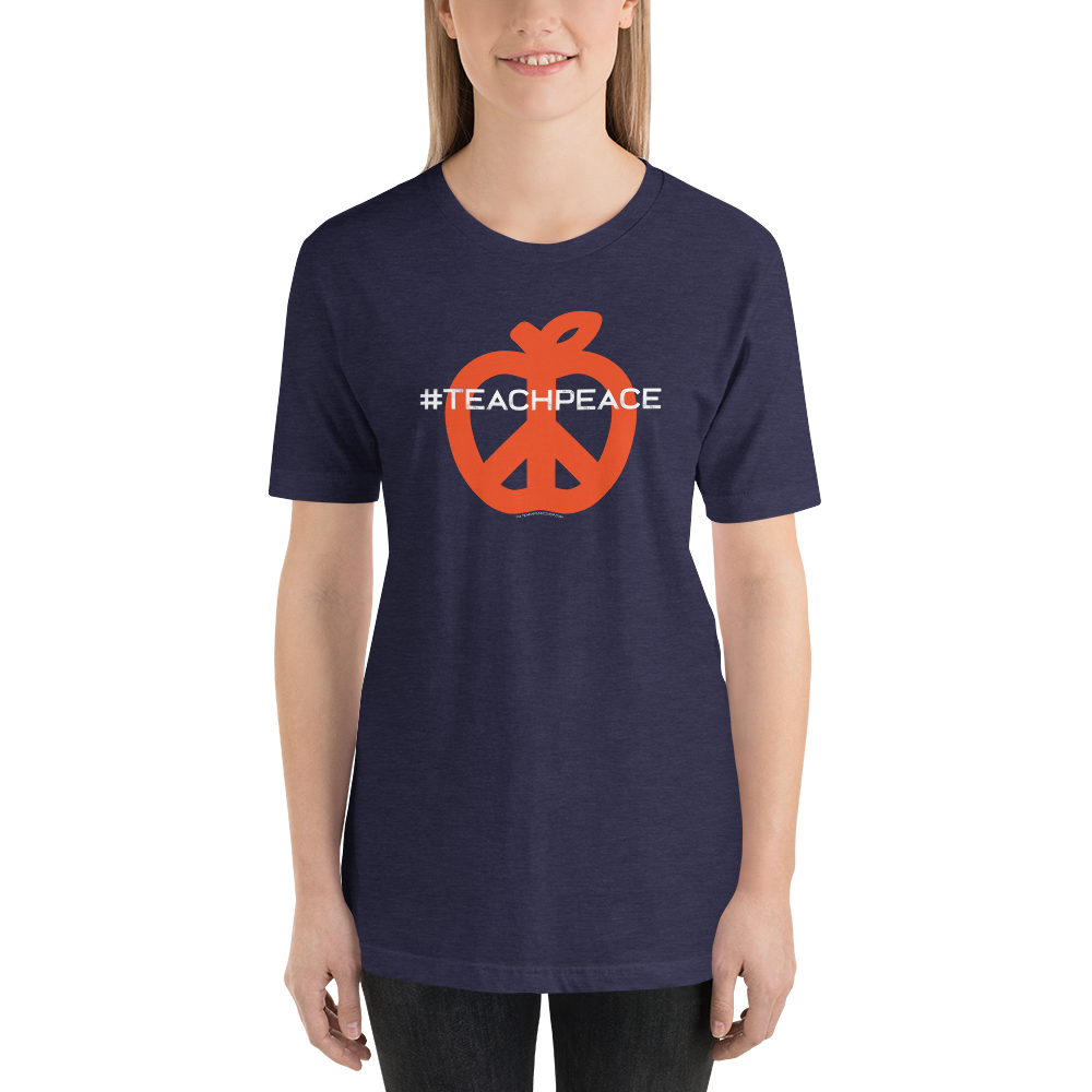 Teach Peace Hashtag Design Navy and Orange Shirt