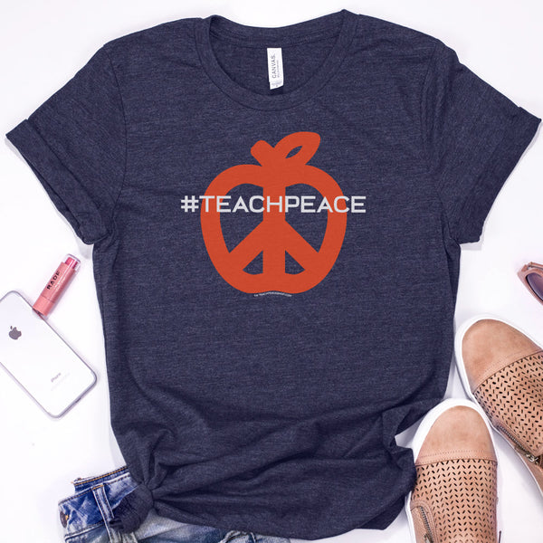 Teach Peace Hashtag Design Navy and Orange Shirt